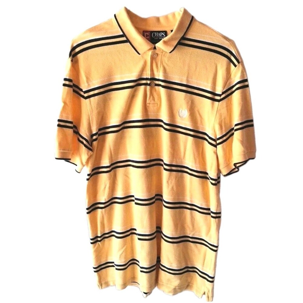 chaps ralph lauren mens yellow striped polo short sleeve cotton medium golf shir